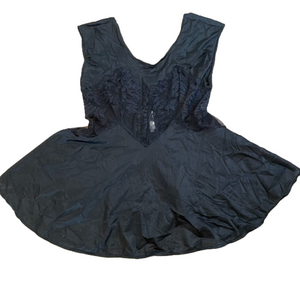 Sears Vintage Black Peplum Nylon and Lace Lingerie Set Size Medium